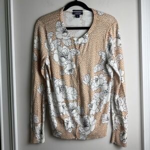 Land's End Pima Cotton Floral Sweater Cardigan Sz S Button Down Soft Cottagecore